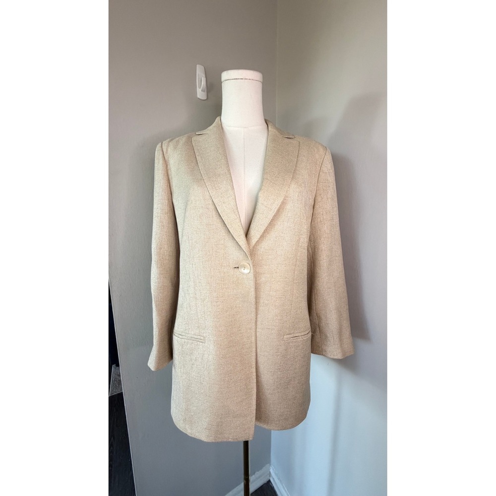 Jones New York Blazer Beige Textured Single Button Quiet Luxury Size 10